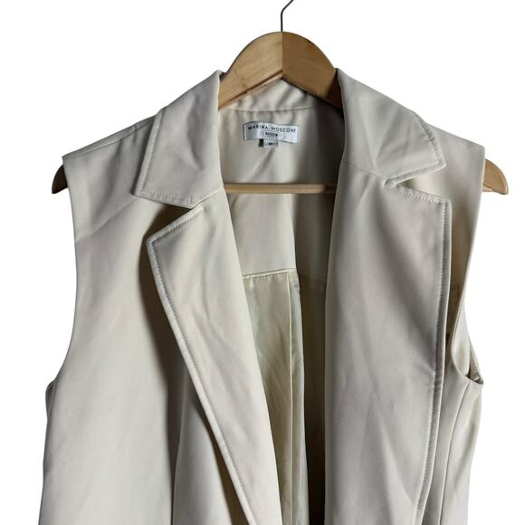 Marina Moscone Cream Long Belted Wrap Vest Trench Coat Size Medium - Picture 7 of 16